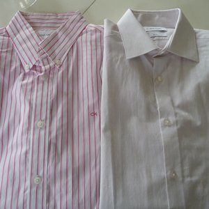 CALVIN KLEIN PINK WHITE STRIPE AND LIGHT LAVENDER EXTRAFINE COTTON SHIRT…